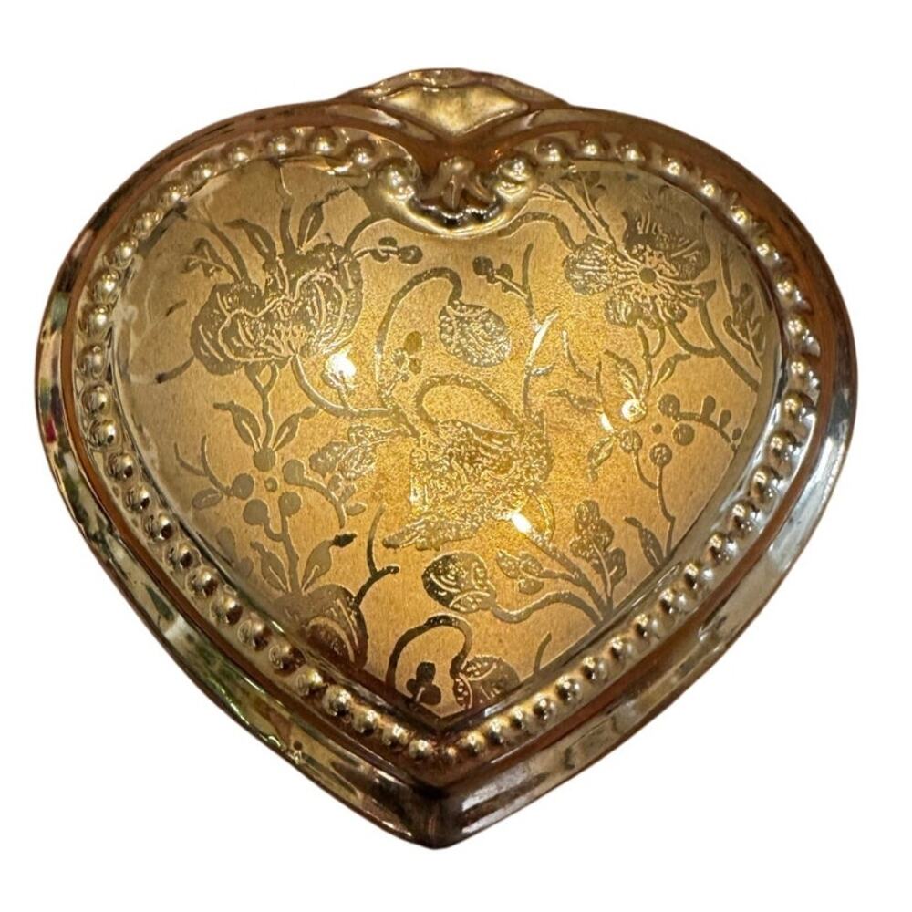 Osborne China Hand Decorated 22K Gold Heart Trinket Box Vanity Dish